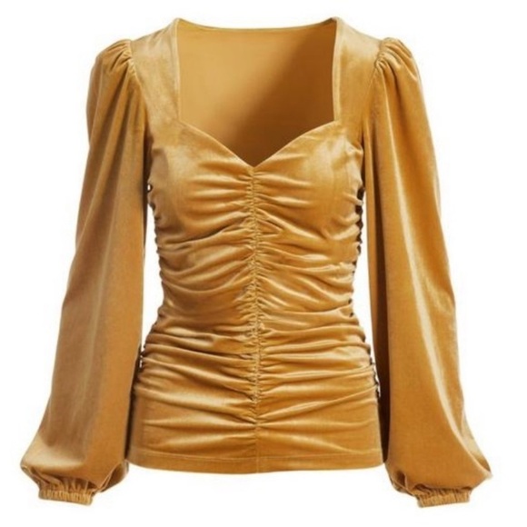 Boston Proper Gold Ruched Long Sleeve Top - Size M - Picture 1 of 7